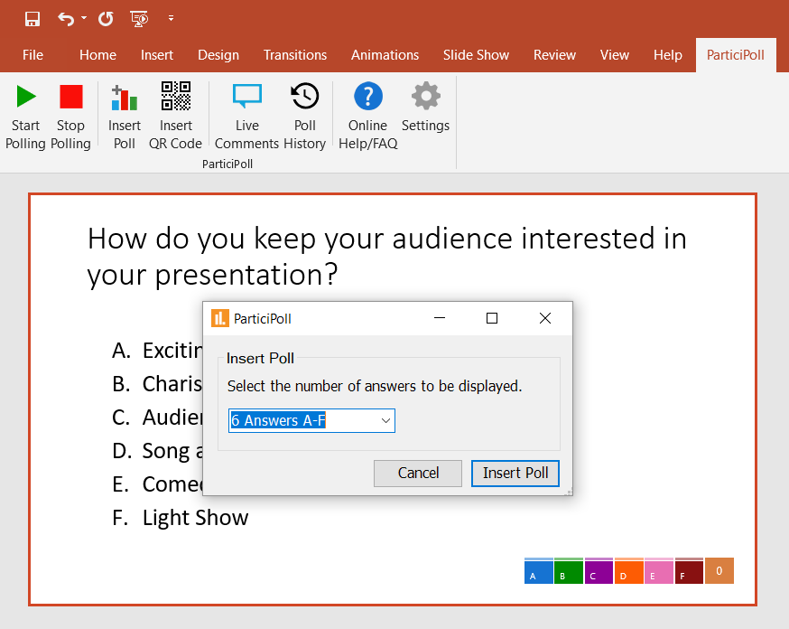 How to use ParticiPoll: A ParticiPoll poll being inserted into a PowerPoint slide