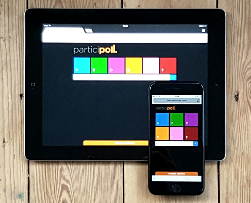 How to use ParticiPoll: A tablet and smartphone with ParticiPoll's voting page loaded