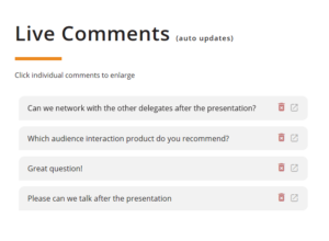 How to use ParticiPoll: a page of comments from the audience of a ParticiPoll polling session