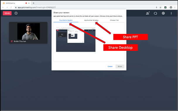 screenshare using gotomeeting app